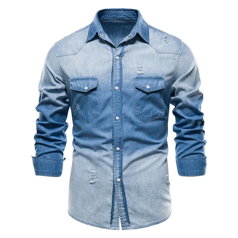 Spring Hole Denim Shirts Men Casual Pocket 100% Cotton Shirt for Men High Quality Long Sleeve Contrast Shirt Mens
Spring Hole Denim Shirts Men Casual Pocket 100% Cotton Shirt for Men High Quality Long Sleeve Contrast Shirt Mens