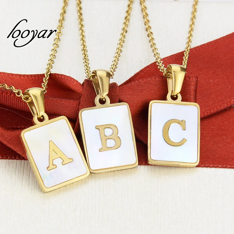 Personality Custom Initial A-Z Shell Letter Necklace Square Pendant Charm Stainless Steel Alphabet Choker Jewelry For Women 
Personality Custom Initial A-Z Shell Letter Necklace Square Pendant Charm Stainless Steel Alphabet Choker Jewelry For Women