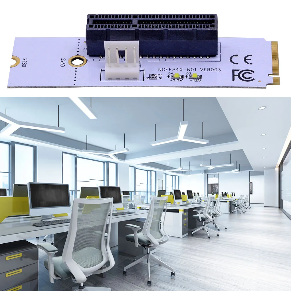 NGFF M.2 to PCI-E 4X Riser Card M2 Key M to PCIe X4 Transfer Adapter with LED Voltage Indicator for GPU Miner Mining 
NGFF M.2 to PCI-E 4X Riser Card M2 Key M to PCIe X4 Transfer Adapter with LED Voltage Indicator for GPU Miner Mining