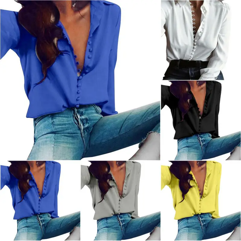 Women Long Sleeve Plain Pullover Lady Summer V Neck Shirts Tops Blouse Plus Size
Women Long Sleeve Plain Pullover Lady Summer V Neck Shirts Tops Blouse Plus Size