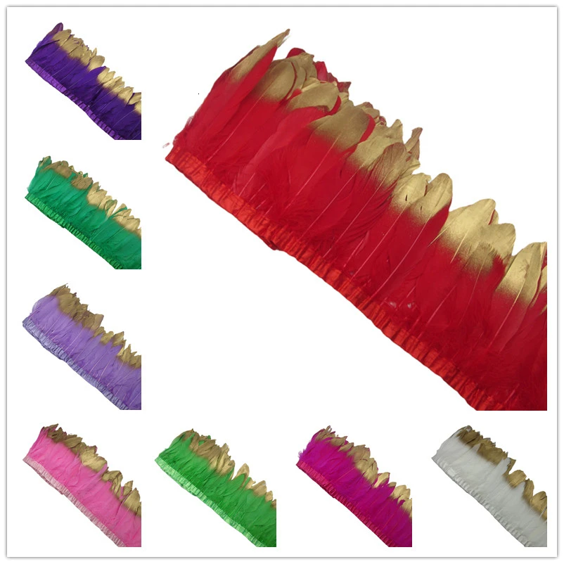 

10 Yards/lot Golden Goose Feather Trims Dyed Geese Feathers Ribbons Cloth Belt 6-8 inches/15-20cm Fringes DIY Decorative