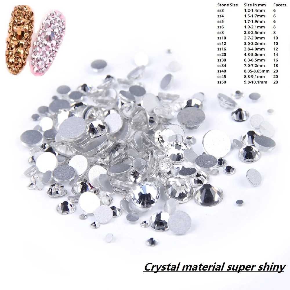 1440pcs Crystal Clear Shining Designs ss2- ss10 Top Quality Non-hotfix Flatback Nail Rhinestones 3d Art Decorations | Красота и