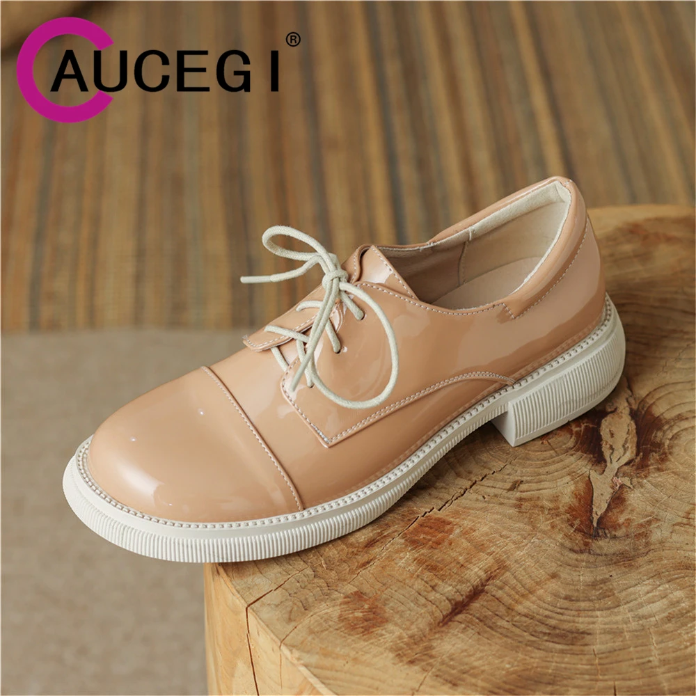 

Aucegi Spring Autumn Women British Style PU Leather Low Heels Fashion College Ladies Lace Up Round Toe Office Casual Shoes