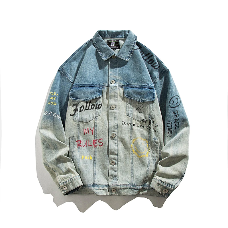 2021 Autumn New Men'S Letter Print Denim Jacket Turn-Down Collar Student Loose Casual Garment
2021 Autumn New Men'S Letter Print Denim Jacket Turn-Down Collar Student Loose Casual Garment