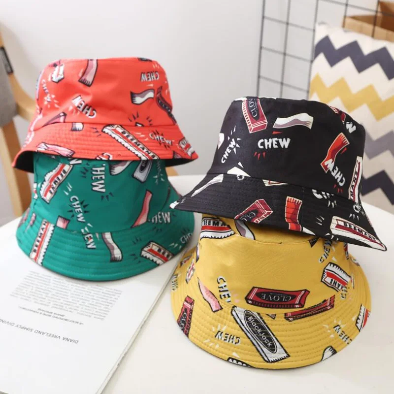 2021 New Style Two Side Reversible Chewing Gum Bucket Hats Fishing Cap Children Hip Hop Bob Hat Summer Fashion Panama Sun Caps 
2021 New Style Two Side Reversible Chewing Gum Bucket Hats Fishing Cap Children Hip Hop Bob Hat Summer Fashion Panama Sun Caps