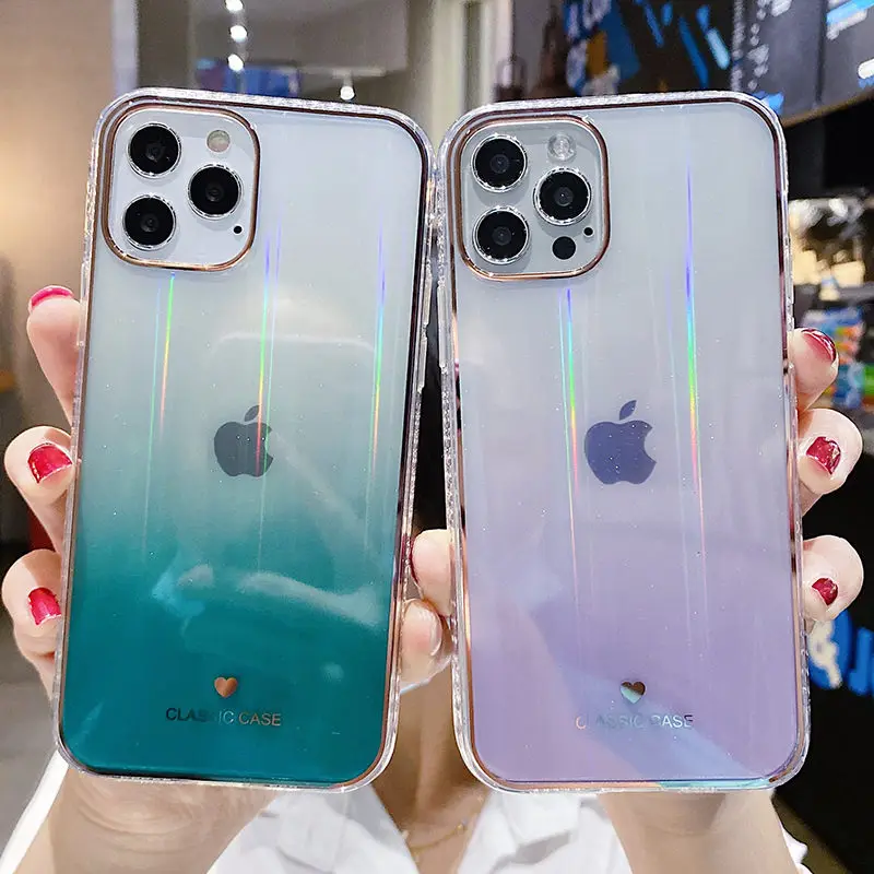 Градиентный Радужный лазерный чехол для телефона iPhone 12 11 Pro Max X XR XS 7 8 Plus SE2020