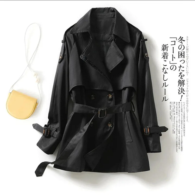 Korean Style Loose Short Women's Trench Coat Double-Breasted with belt Female Windbreaker Spring Autumn Outerwear black Khaki
Korean Style Loose Short Women's Trench Coat Double-Breasted with belt Female Windbreaker Spring Autumn Outerwear black Khaki