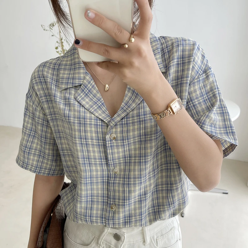 Sutimine Women Plaid Shirt New Retro All-match Shirt Short Sleeved Plaid Female Blouses
Sutimine Women Plaid Shirt New Retro All-match Shirt Short Sleeved Plaid Female Blouses