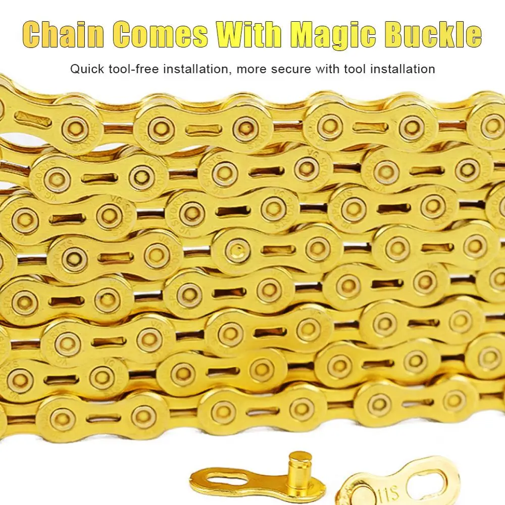 9/10 speed bicycle chain silver chain semi-hollow bicycle chain mountain road bike full hollow chain ultra light 116L gold
9/10 speed bicycle chain silver chain semi-hollow bicycle chain mountain road bike full hollow chain ultra light 116L gold