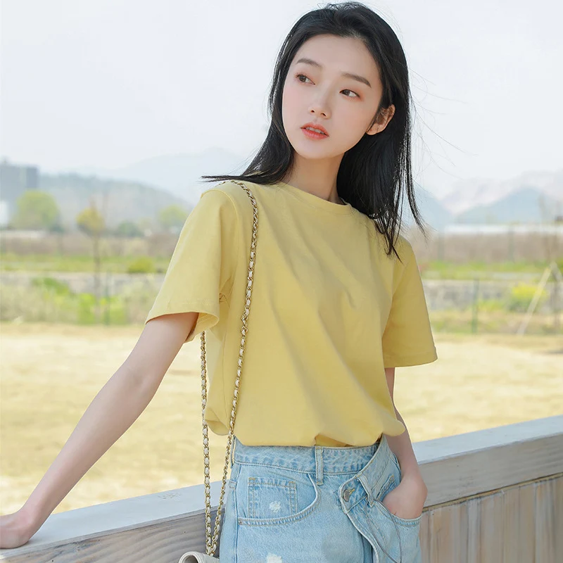 Summer Cropped Tops Women Tops Tshirts Solid Color Pullover Slim O-Neck Short Sleeves Blouse Women's Clothing Cotton Tops Ladies
Summer Cropped Tops Women Tops Tshirts Solid Color Pullover Slim O-Neck Short Sleeves Blouse Women's Clothing Cotton Tops Ladies