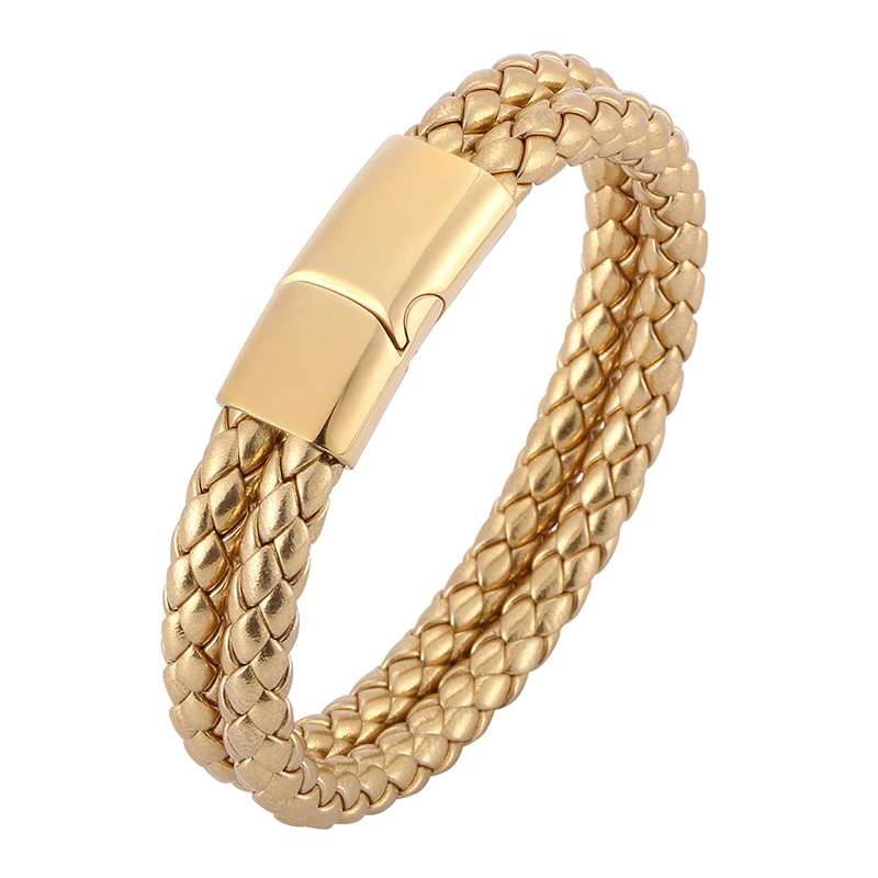 Punk Golden Double Braided Leather Bracelet Male Fashion Men Jewelry Stainless Steel Magnetic Clasp Male Wristband Gifts PD0503
Punk Golden Double Braided Leather Bracelet Male Fashion Men Jewelry Stainless Steel Magnetic Clasp Male Wristband Gifts PD0503