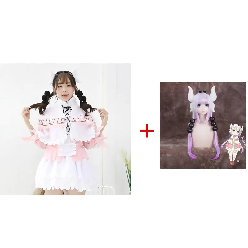 

Anime Miss Kobayashi's Dragon Maid Kanna Kamui Cosplay Halloween Costumes for Women Lolita Dress Uniform + Wig+ Stockings