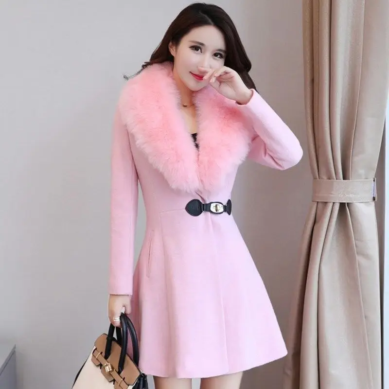 Women Woolen Coat Winter Thicken Fur collar Wool Coat Female Warm Skirt Jacket Outerwear
Women Woolen Coat Winter Thicken Fur collar Wool Coat Female Warm Skirt Jacket Outerwear