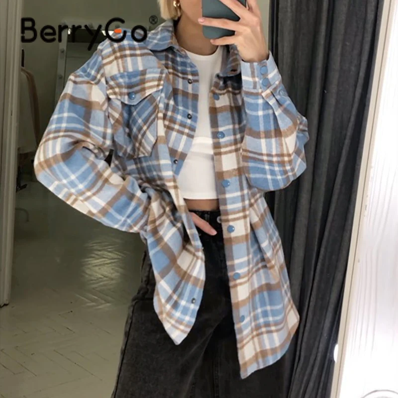 BerryGo Autumn winter vintage plaid shirts women Long sleeve lapel thickness blouse shirt female Oversized pocket loose shirts
BerryGo Autumn winter vintage plaid shirts women Long sleeve lapel thickness blouse shirt female Oversized pocket loose shirts