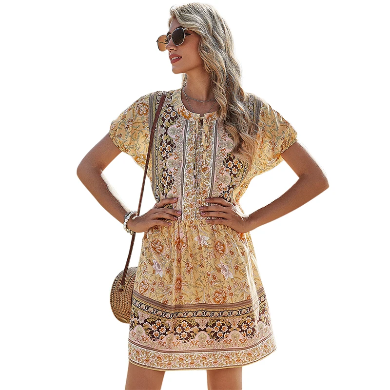 Summer Women Floral Printed Dress Casual Loose O-neck Short Sleeves A-line Dresses Vintage Ladies Holiday Party Beach Dress
Summer Women Floral Printed Dress Casual Loose O-neck Short Sleeves A-line Dresses Vintage Ladies Holiday Party Beach Dress
