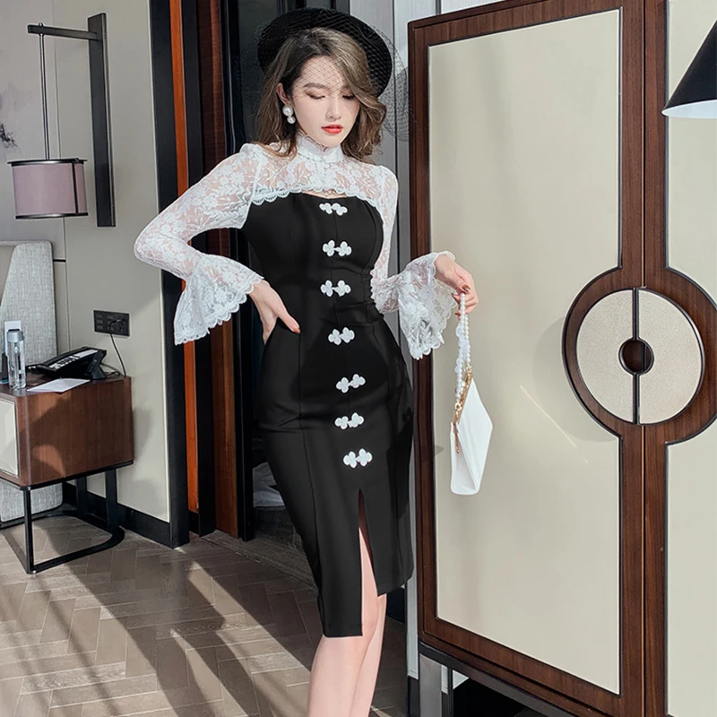 Fashion Women Vintage Flare Sleeve Midi Party Club Dress Elegant Coffee Break Sexy Hollow Lace Floral Bodycon Female Slit Dress
Fashion Women Vintage Flare Sleeve Midi Party Club Dress Elegant Coffee Break Sexy Hollow Lace Floral Bodycon Female Slit Dress