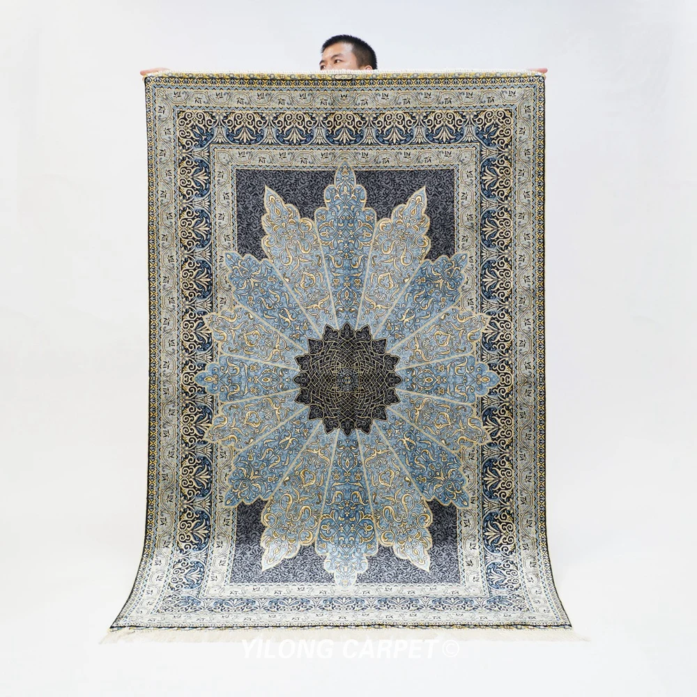 4'x6' Tabriz Silk Carpet Blue Handmade Exquisite Oriental Silk Rug (YWX224A)
4'x6' Tabriz Silk Carpet Blue Handmade Exquisite Oriental Silk Rug (YWX224A)