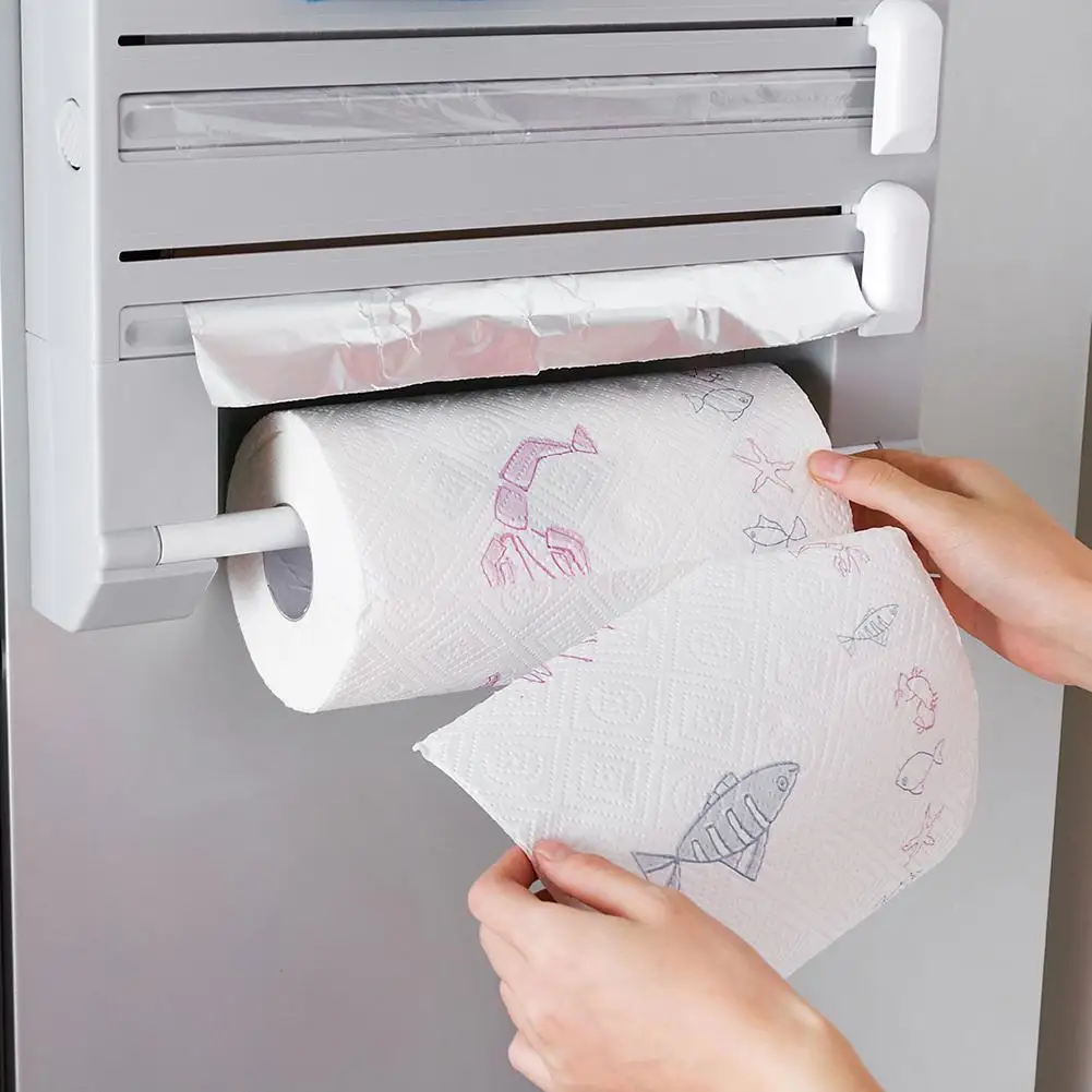 6 in 1 Kitchen Towel Paper Storage Holder Aluminum Film Cutter Wraptastic Dispenser Cutting Foil Cling Wrap Shelf Wall Hang Rack
6 in 1 Kitchen Towel Paper Storage Holder Aluminum Film Cutter Wraptastic Dispenser Cutting Foil Cling Wrap Shelf Wall Hang Rack