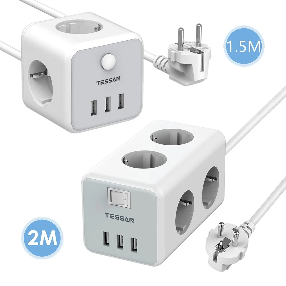 TESSAN Multiple Socket EU Plug Extension Power Strip with 6 Outlets 3 USB Charging Ports Switch 2M/6.5ft Cable Electrical Socket
TESSAN Multiple Socket EU Plug Extension Power Strip with 6 Outlets 3 USB Charging Ports Switch 2M/6.5ft Cable Electrical Socket