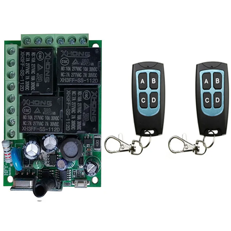 433MHz Universal Wireless Remote Control AC 110V 220V 10Amp 2200W 4CH Relay Receiver Module RF Switch for Gate Garage opener
433MHz Universal Wireless Remote Control AC 110V 220V 10Amp 2200W 4CH Relay Receiver Module RF Switch for Gate Garage opener