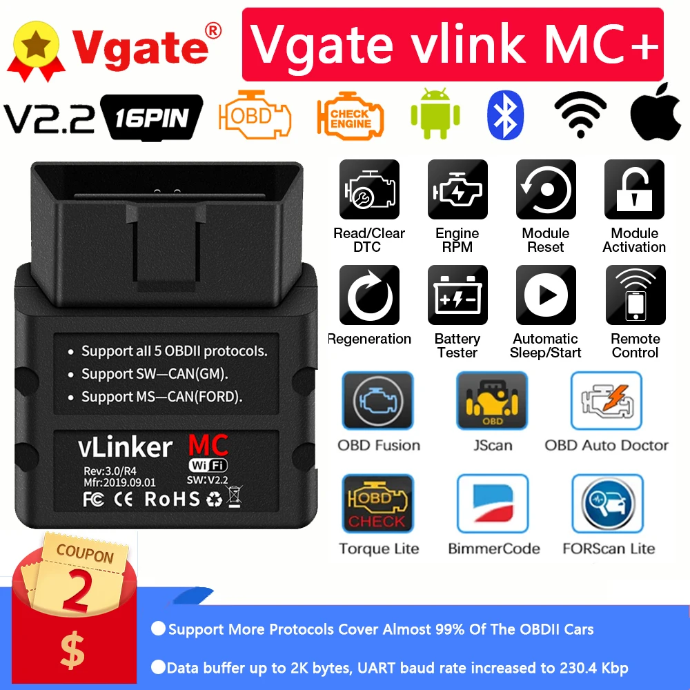 Автомобильные диагностические инструменты Vgate vLinker MC + ELM327 V2.2 WIFI для Android/IOS OBD2 сканер Bluetooth-совместимый ICAR PRO 4,0 ELM 327
Автомобильные диагностические инструменты Vgate vLinker MC + ELM327 V2.2 WIFI для Android/IOS OBD2 сканер Bluetooth-совместимый ICAR PRO 4,0 ELM 327