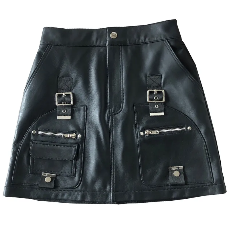 High Street Women Sexy Moto Biker Sheepskin Genuine Leather Skirt Slim Short Mini Wrap High Waist Pockets Buckle Cargo Skirts
High Street Women Sexy Moto Biker Sheepskin Genuine Leather Skirt Slim Short Mini Wrap High Waist Pockets Buckle Cargo Skirts