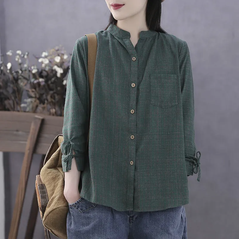 Vintage Cotton Lattice Shirts Women Long Sleeve Tops Spring Summer Loose Oversize Blusas Fashion Stand-Up Collar MM1133
Vintage Cotton Lattice Shirts Women Long Sleeve Tops Spring Summer Loose Oversize Blusas Fashion Stand-Up Collar MM1133