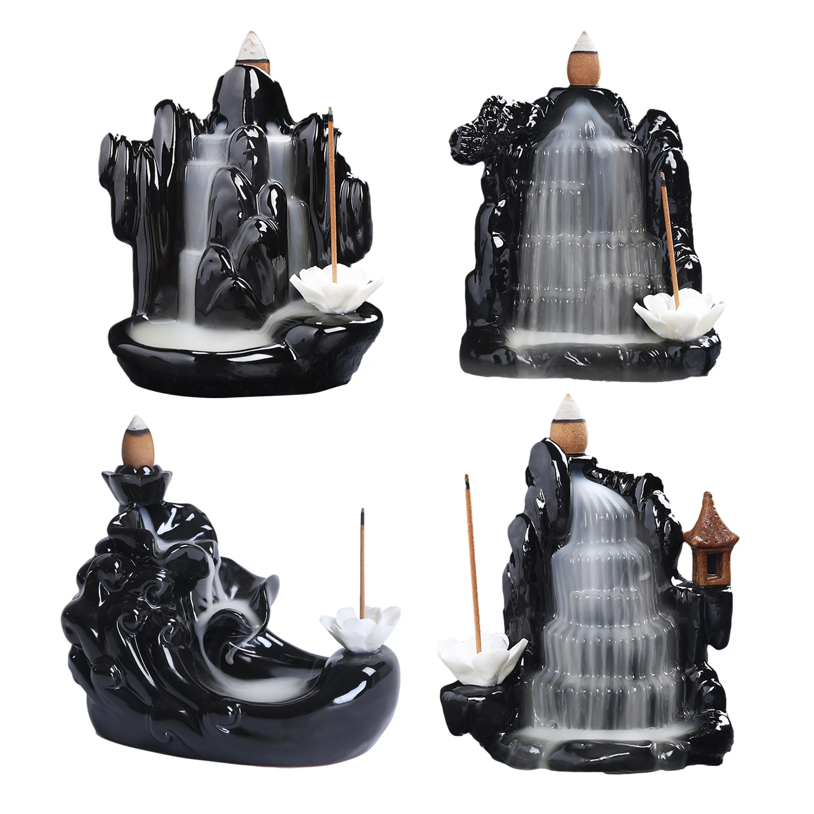 Jet Black Ceramic Backflow Incense Holder Waterfall Incense Burner With Backflow Incense Cones Accepted
Jet Black Ceramic Backflow Incense Holder Waterfall Incense Burner With Backflow Incense Cones Accepted