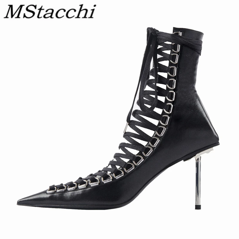 MStacchi Ladies Cross-tied Pointed Toe Stiletto Ankle Boots Fashion Punk Girl Narrow Band Metal Decoration Solid Heels For Women
MStacchi Ladies Cross-tied Pointed Toe Stiletto Ankle Boots Fashion Punk Girl Narrow Band Metal Decoration Solid Heels For Women
