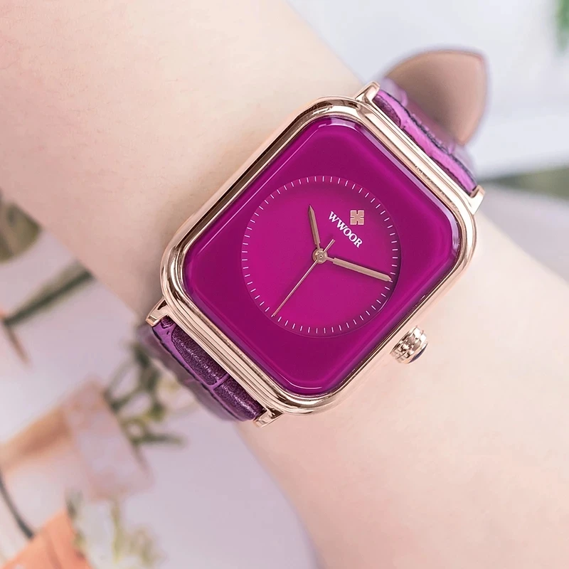 Женские часы WWOOR новые модные Фиолетовые женские повседневные аналоговые