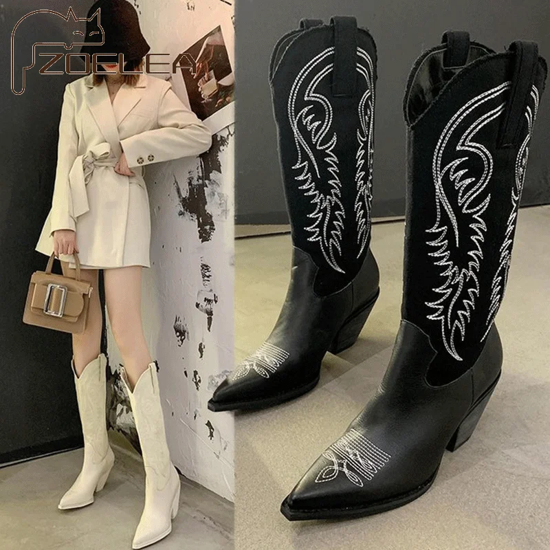 Fashion Embossed Microfiber Leather Women Boots Pointed Toe Western Cowboy Boots Women Knee-High Boots Chunky Wedges Boots
Fashion Embossed Microfiber Leather Women Boots Pointed Toe Western Cowboy Boots Women Knee-High Boots Chunky Wedges Boots