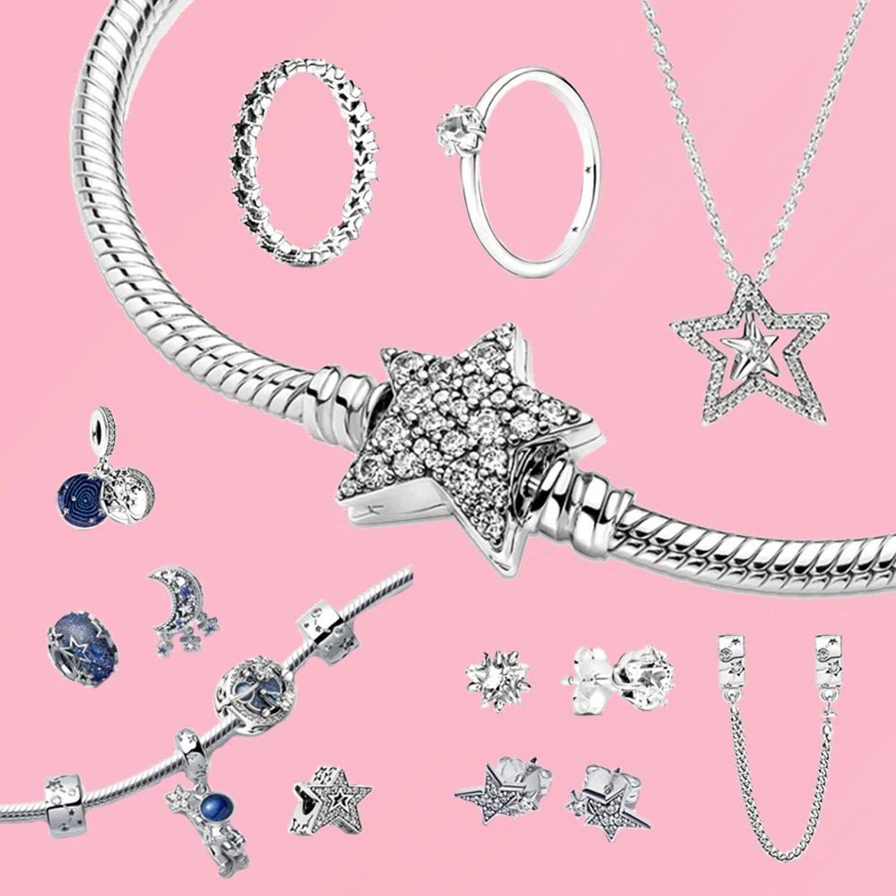 2021 New Jewellry Estrella sets Plata De Ley 925 Fit Pandora DIY Beads Necklace Stud Earrings Ring Charm Bracelets Jewelry Women
2021 New Jewellry Estrella sets Plata De Ley 925 Fit Pandora DIY Beads Necklace Stud Earrings Ring Charm Bracelets Jewelry Women