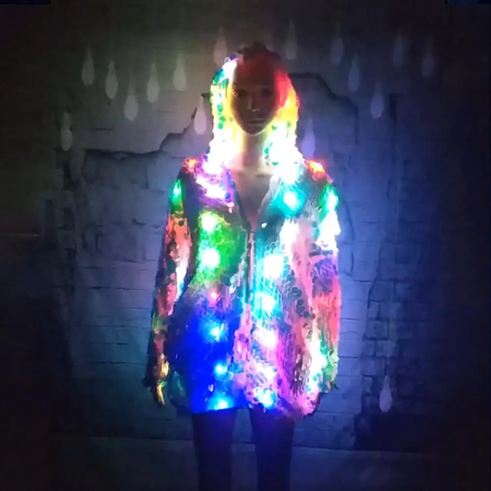 ohlees Womens Disfraz Performance Costume LED Sequin Coat for Halloween Party Xmas Carnival | Женская одежда