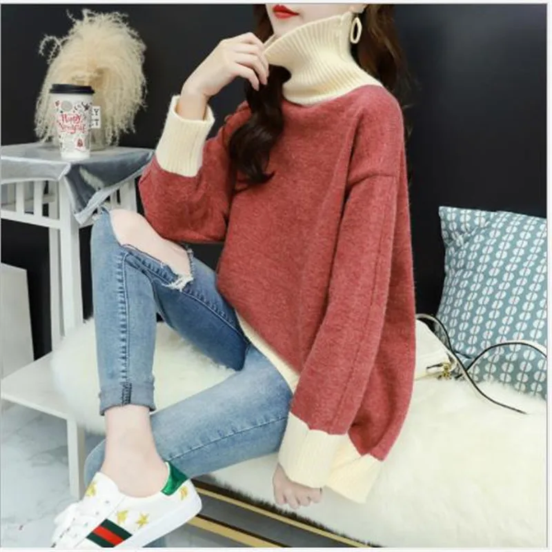 Loose Turtleneck Women Sweater Pullovers Autumn Winter Knitted Tops Jumper Long Sleeve 2019 New Fashion Pull Femme Hiver H181
Loose Turtleneck Women Sweater Pullovers Autumn Winter Knitted Tops Jumper Long Sleeve 2019 New Fashion Pull Femme Hiver H181