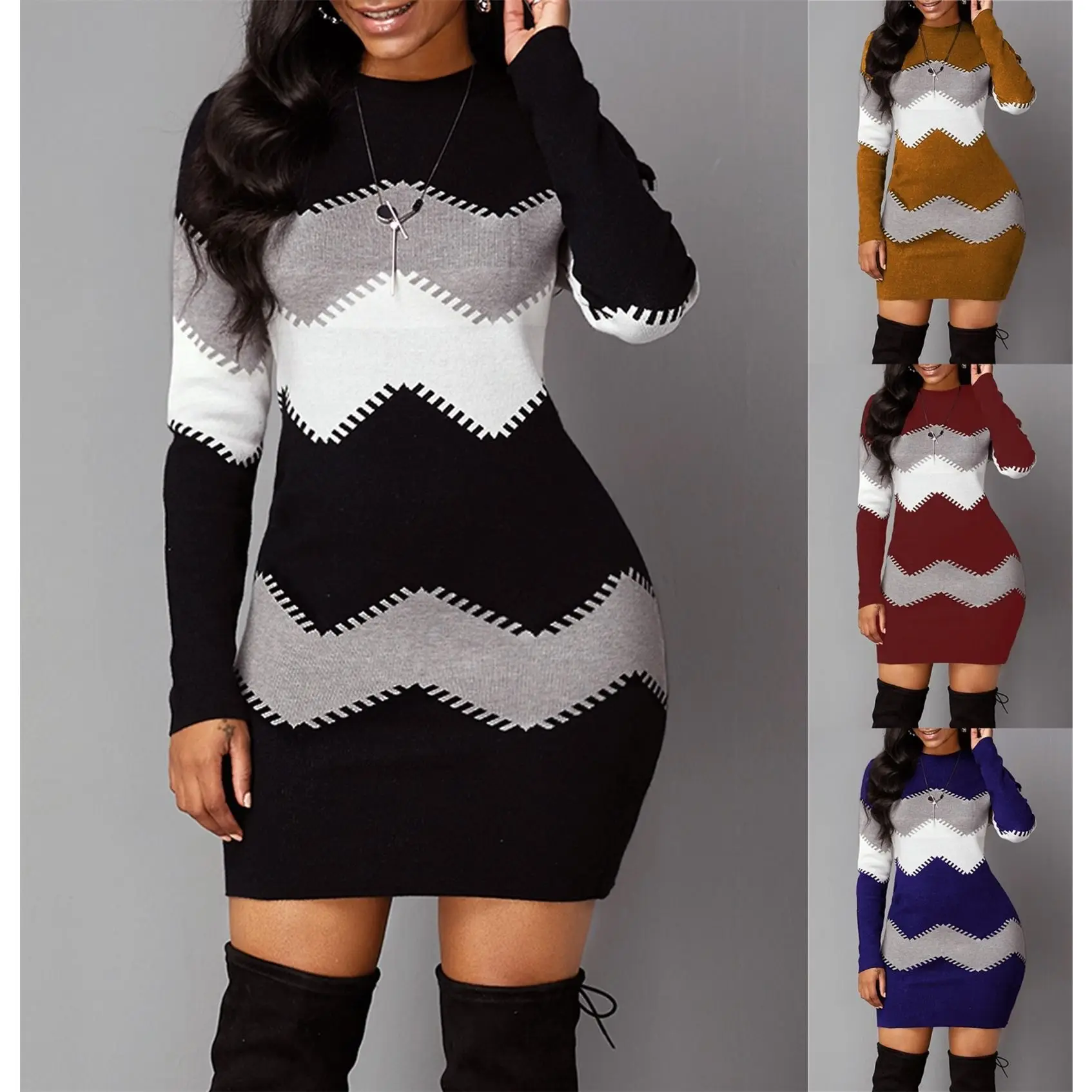 2021 women's mid-length short skirt round neck long-sleeved knitted bottoming dress with hips, women's skirt
2021 women's mid-length short skirt round neck long-sleeved knitted bottoming dress with hips, women's skirt