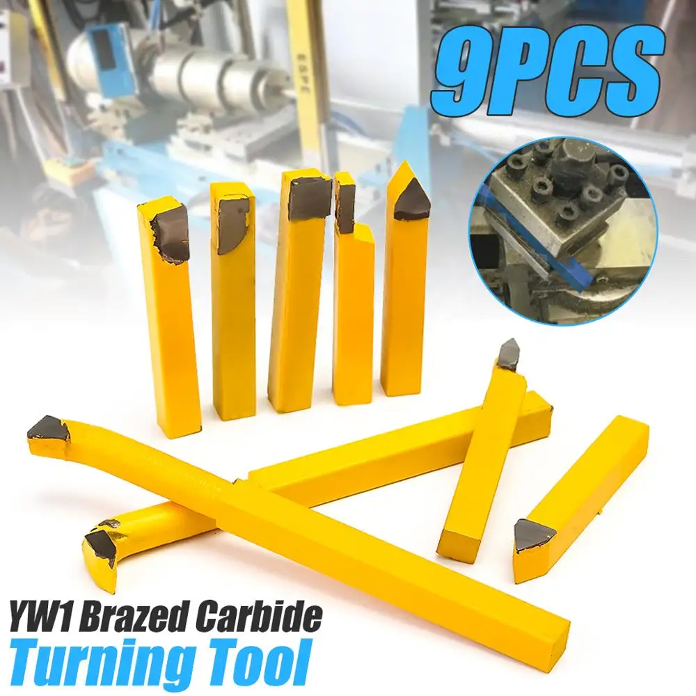 9Pcs 8x8mm YW1 Carbide Tipped Lathe Metal Cutter Bit Cutting Set Turning Boring
9Pcs 8x8mm YW1 Carbide Tipped Lathe Metal Cutter Bit Cutting Set Turning Boring