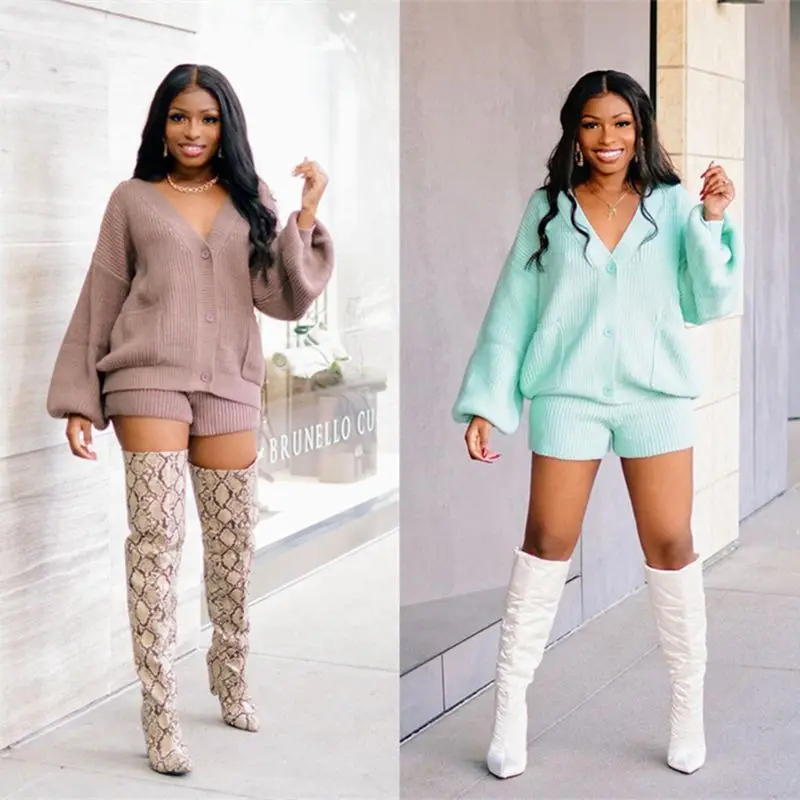 Fall/winterTwo Piece Set Women Fashion Knitting Loose Sweater Crop Top+Shorts Sets Club Outfits Streetwear Wholesale Items
Fall/winterTwo Piece Set Women Fashion Knitting Loose Sweater Crop Top+Shorts Sets Club Outfits Streetwear Wholesale Items