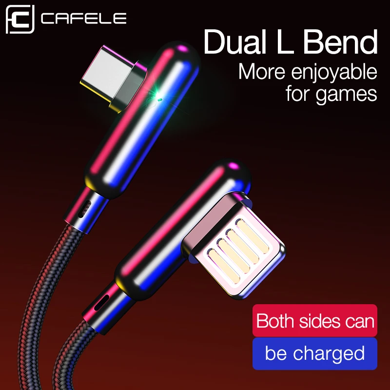 90 градусов игровой USB C кабель для huawei xiaomi samsung Быстрая зарядка LED синхронизация