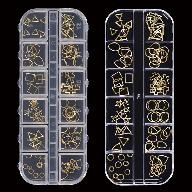 10/Box 100Pcs Gold Alloy Metal Hollow Design 12 Styles Shapes Diy Nail Jewelry Decoration 3D Nail Art Jewelry
10/Box 100Pcs Gold Alloy Metal Hollow Design 12 Styles Shapes Diy Nail Jewelry Decoration 3D Nail Art Jewelry