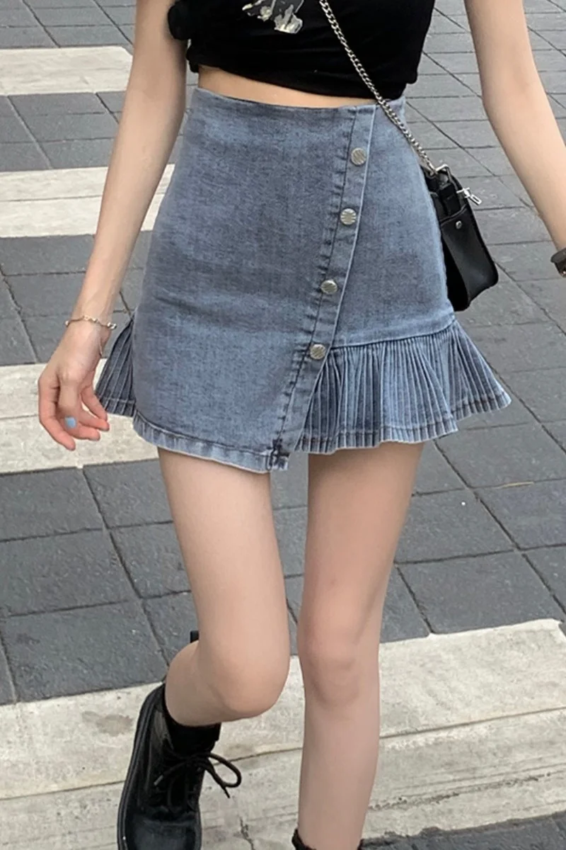 High Waist Denim Skirt Small Crowd Pleated Aline Skirt Women's Spring and Summer New Irregular Skirt
High Waist Denim Skirt Small Crowd Pleated Aline Skirt Women's Spring and Summer New Irregular Skirt