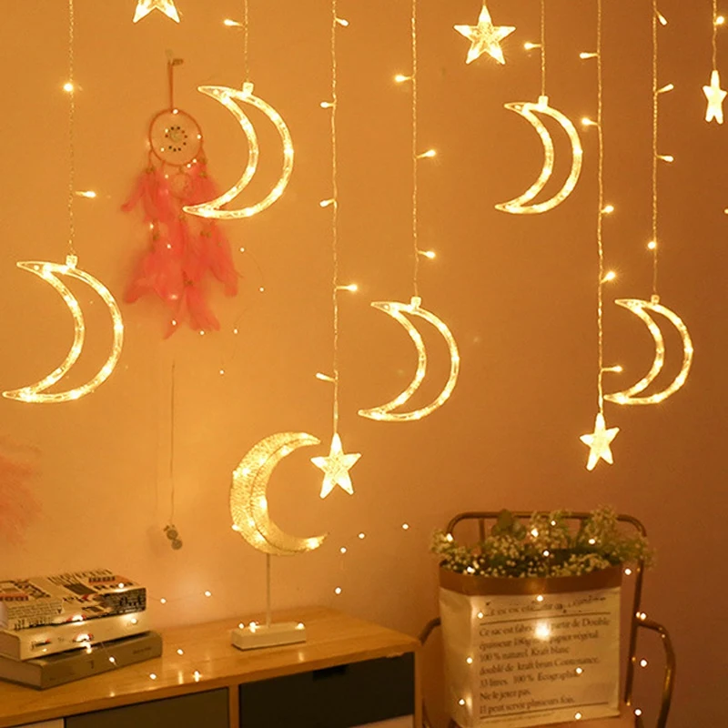 Moon Star LED Curtain Lights Christmas Fairy Outdoor LED Twinkle String Lights Holiday Festival Decoration,EU Plug
Moon Star LED Curtain Lights Christmas Fairy Outdoor LED Twinkle String Lights Holiday Festival Decoration,EU Plug