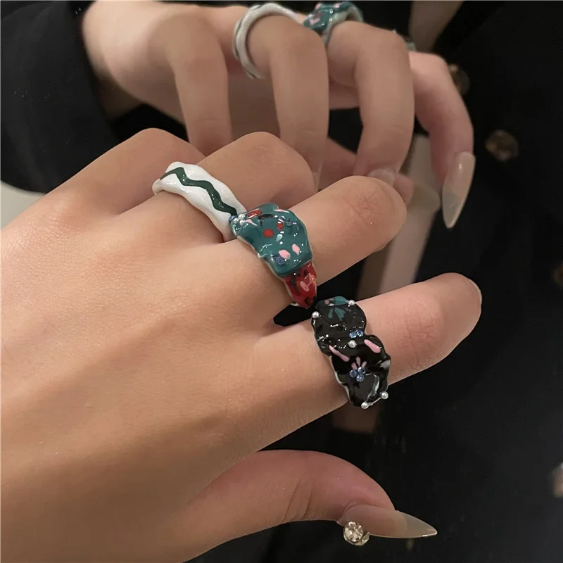 New French dripping oil painted plant flower pattern ring multi-color gold foil niche design women's open ring jewelry wholesale
New French dripping oil painted plant flower pattern ring multi-color gold foil niche design women's open ring jewelry wholesale