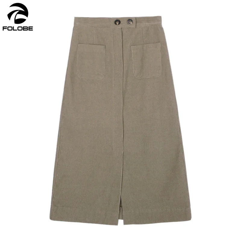 FOLOBE 2020 Autumn Winter Skirt Women Corduroy Pocket High Waist Front Split A-Line Skirt Casual Solid Mid-Calf Skirt Female
FOLOBE 2020 Autumn Winter Skirt Women Corduroy Pocket High Waist Front Split A-Line Skirt Casual Solid Mid-Calf Skirt Female