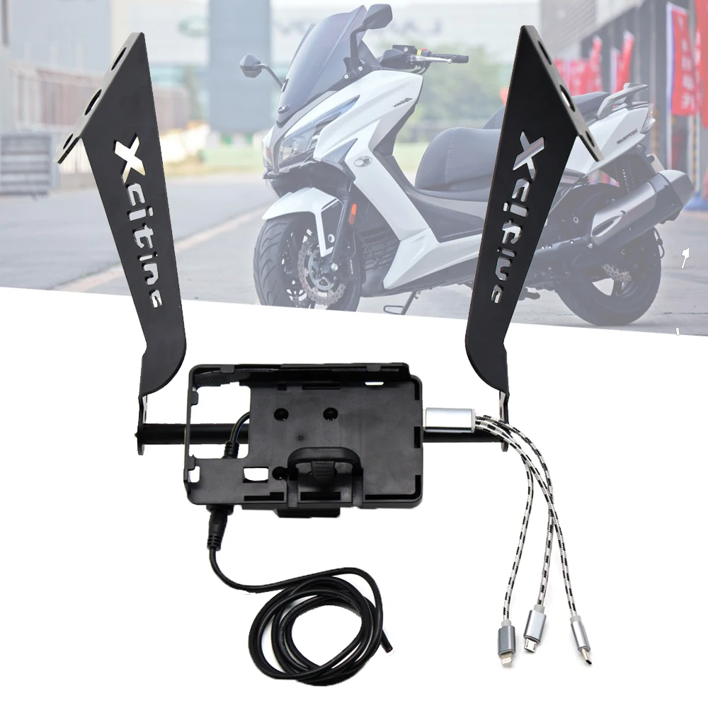 

USB Charger Phone Holder Stand Bracket for KYMCO Down Town 350 300i Xciting 250 400 Motorcycle GPS Navigation Plate