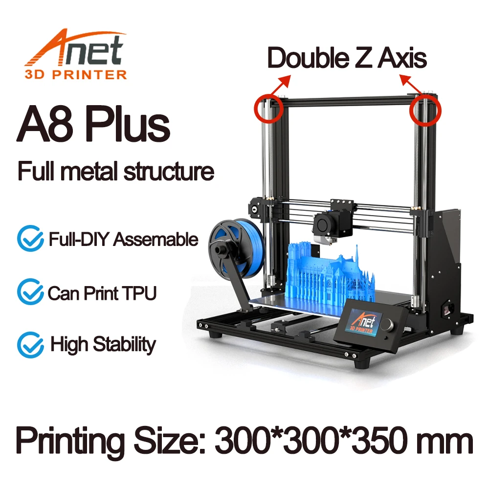Anet A8 плюс 3D принтеры комплект с высокой точностью Exturder и Hotend Reprap PLA 10 м нити
