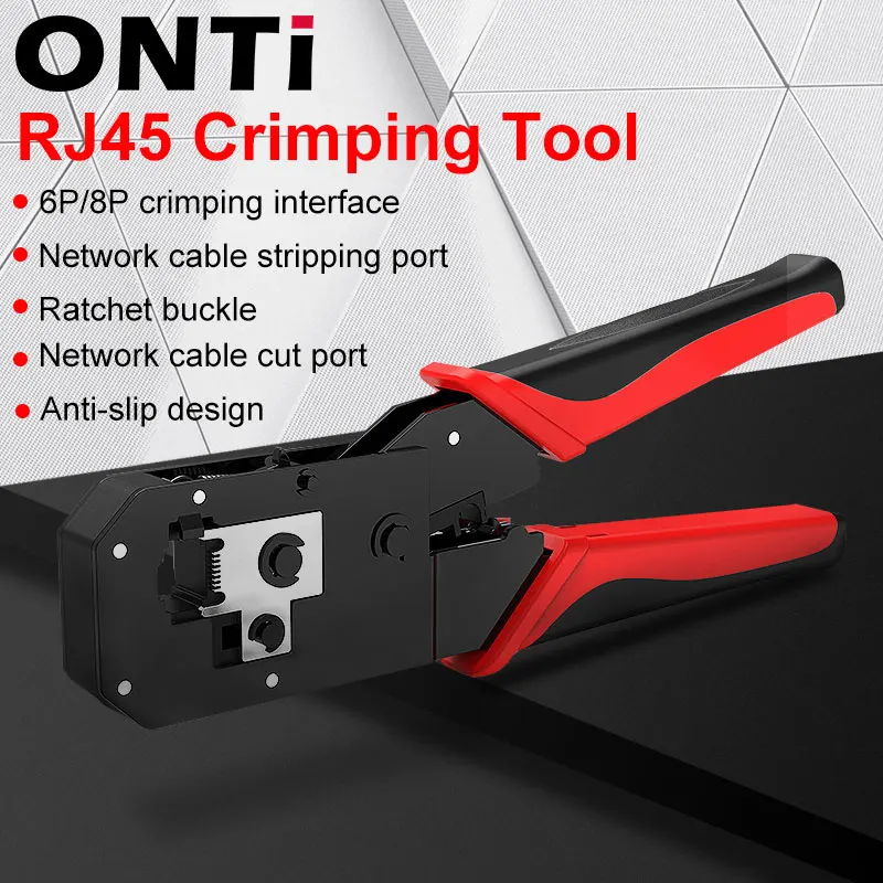 ONTi RJ45 Crimping Tool Ethernet Network LAN Cable Crimper Cutter Stripper Plier Modular 8P RJ45 and 6P RJ12 RJ11
ONTi RJ45 Crimping Tool Ethernet Network LAN Cable Crimper Cutter Stripper Plier Modular 8P RJ45 and 6P RJ12 RJ11