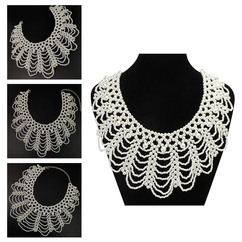 Women Imitation Pearl Beaded Bib Choker Necklace Flower Petal Jewelry Decorative Gown Dress Detachable False Fake Collar 85LB
Women Imitation Pearl Beaded Bib Choker Necklace Flower Petal Jewelry Decorative Gown Dress Detachable False Fake Collar 85LB