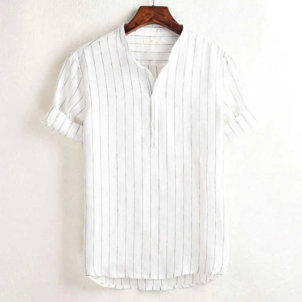 Men Striped Shirt Casual Stand Neck Short Sleeve Button Shirt Chic Loose Streetwear Vacation Blouse Chemise 2021
Men Striped Shirt Casual Stand Neck Short Sleeve Button Shirt Chic Loose Streetwear Vacation Blouse Chemise 2021
