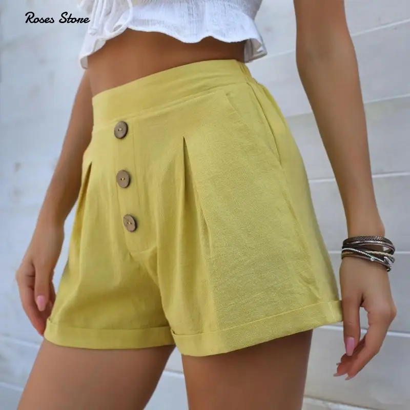 Women's Yelllow Summer Wide Leg Shorts Linen Elastic High Waist with Pockets Short Pants for Ladies Elegant Casual Clothing 2021
Women's Yelllow Summer Wide Leg Shorts Linen Elastic High Waist with Pockets Short Pants for Ladies Elegant Casual Clothing 2021