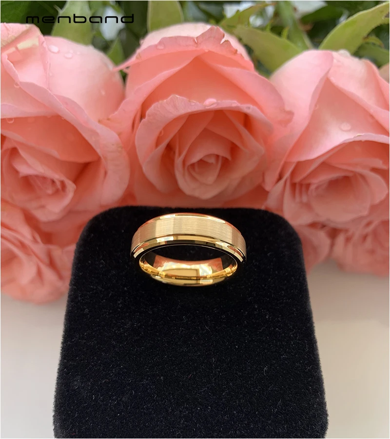 Women Wedding Band Yellow Gold Tungsten Carbide Ring With Beveled Brushed Finish 6MM Comfort Fit
Women Wedding Band Yellow Gold Tungsten Carbide Ring With Beveled Brushed Finish 6MM Comfort Fit